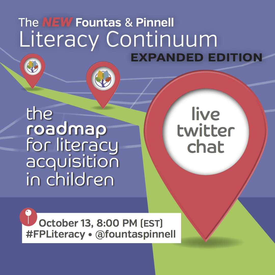 Join us tonight for an hour of conversation on The New Fountas &amp; Pinnell Literacy Continuum, Expanded Ed at 8pm (EST) #FPLiteracy