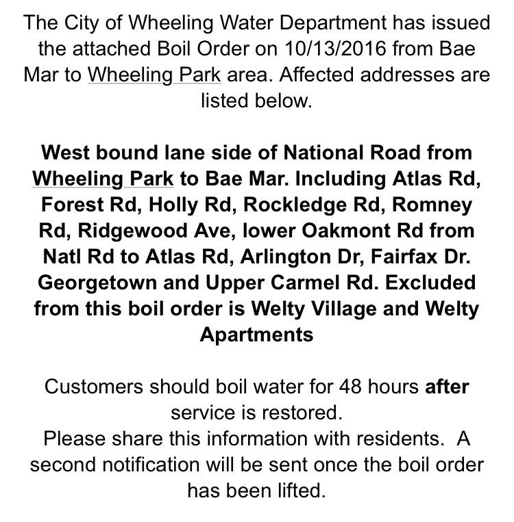 City of Wheeling, WV on Twitter "A notice from the Wheeling Water Department…