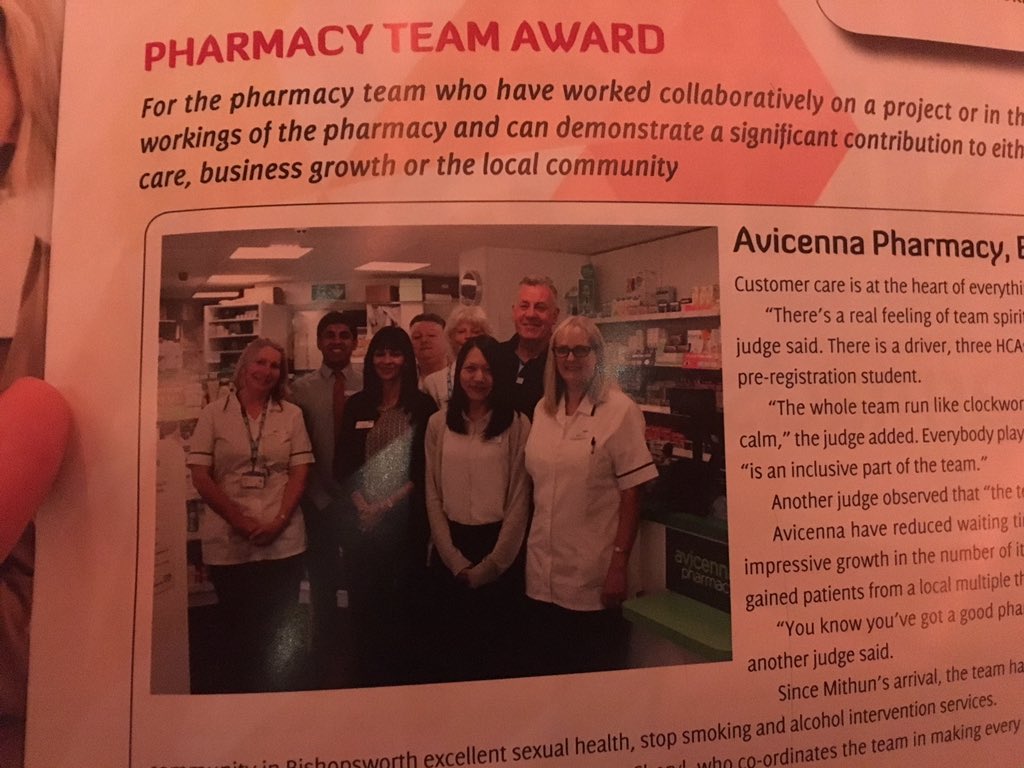 Well done to <a href="/Avicennaplc/">Avicenna</a> Bishopsworth for winning the Pharmacy Team Award! #pbawards16