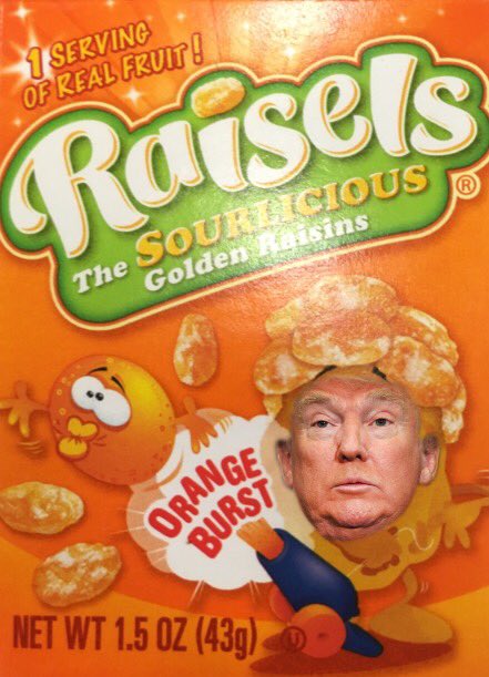 trumpaign's tweet photo. "Orange" you glad I'm not "raisin" taxes?
#shackpac5 #MakeAmericaTasteGreatAgain https://t.co/gHl0fNVLVk