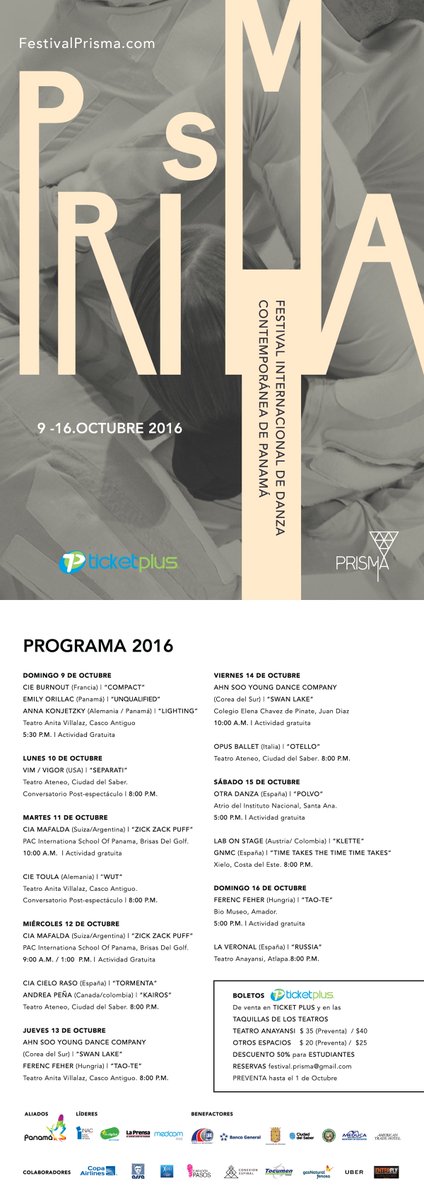 festivalprisma's tweet photo. Aquí nuestra programación. Hoy dos espectáculos en el T. Anita Villalaz: SWAN LAKE (Corea del Sur) y TAO-TE (Hungría). 8pm. #Prisma2016 https://t.co/0XfLY3Tvvb