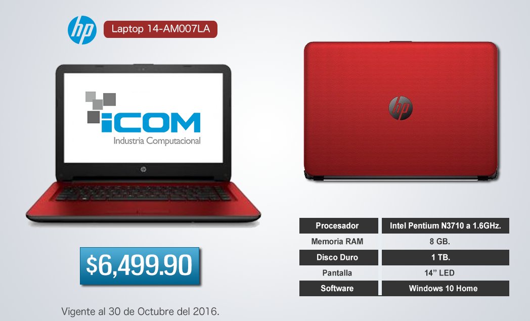 iCom_TI's tweet photo. PROMOCIÓN #ICOM
Laptop HP 14-AM007LA

ventas@icomti.com.mx https://t.co/UUyFXECDKT