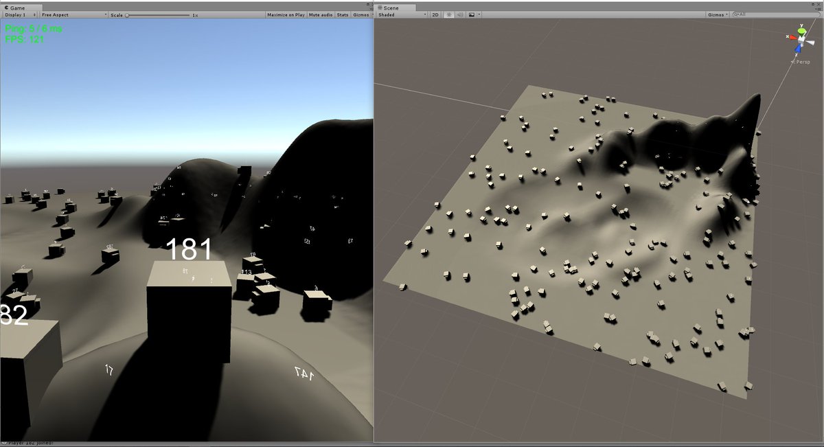 EmilStrm's tweet image. Testing out my servers with 180 bots. It's holding up with just the occasional crashes! #midnightCoding #gamedev