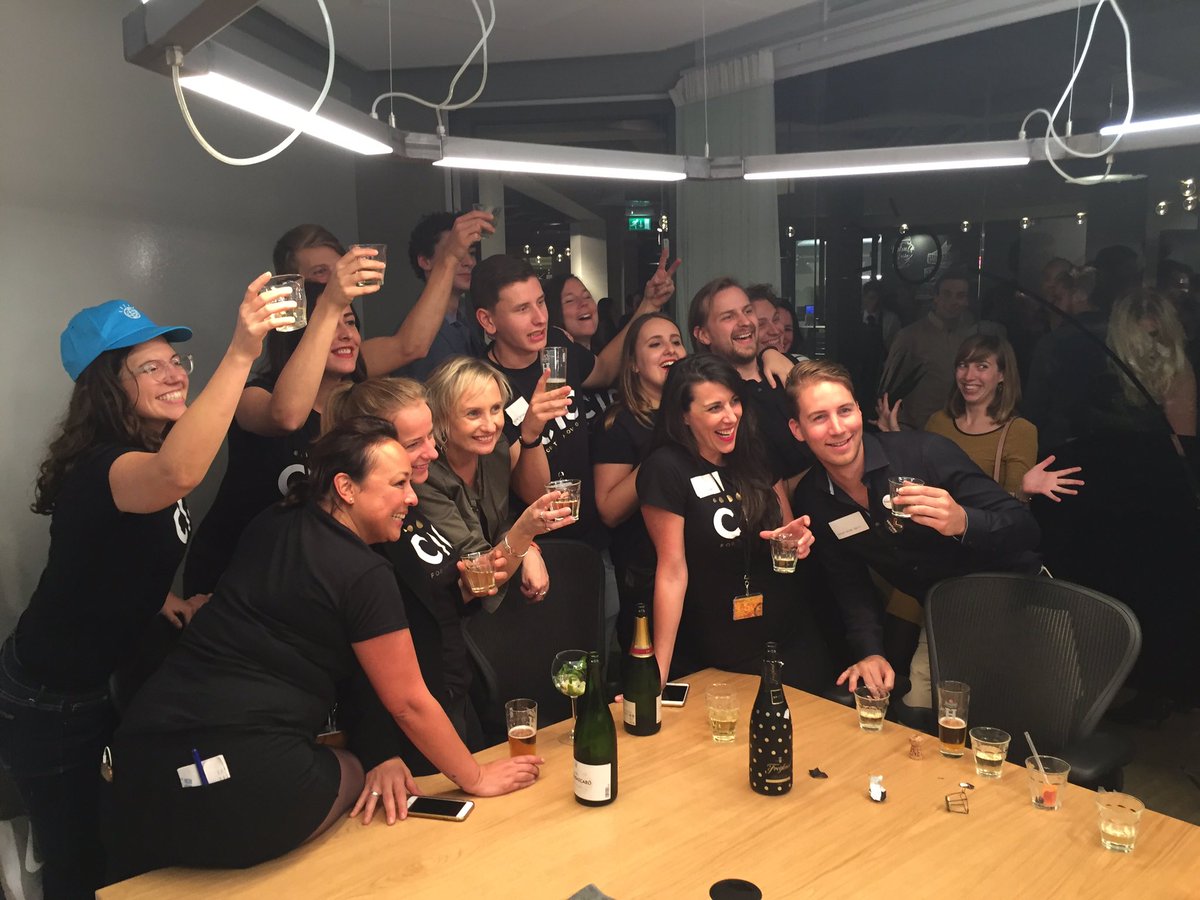 VentureCafeRdam's tweet photo. Team celebrations at the CIC&Venture Café Grand Opening. What a team work! Special thanks to our volunteers @CIC_Rotterdam #CICVC010 https://t.co/ncLNX4j6Hp