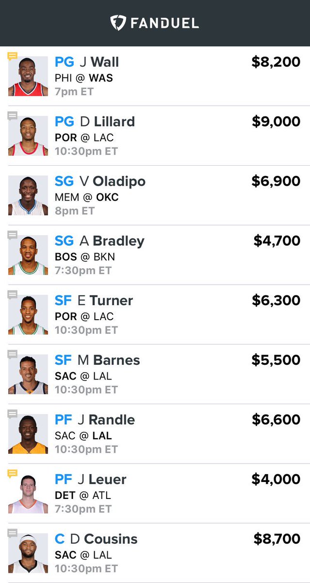 DLarkin305's tweet photo. Updated lineup #nba #fanduel #dfs #hashtagforviews https://t.co/FFhn6q69AM
