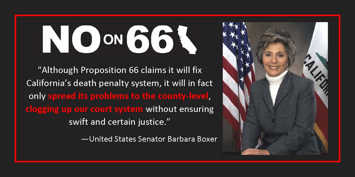 NoOnCAProp66's tweet photo. California's @SenatorBoxer is with us also #NoOn66. Are you? Retweet if you agree that Prop 66 is #RecklessNotReform https://t.co/8cN0081YBT