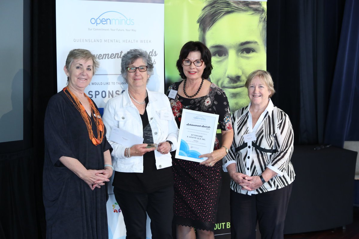 OpenMindsAus's tweet photo. ‘Not-For-Profit Award (large)’ winner Aftercare and Arafmi Inc. #qmhw #valuementalhealth  #2016QueenslandMentalHealthWeekAchievementAwards https://t.co/Y1ALSJaKD1