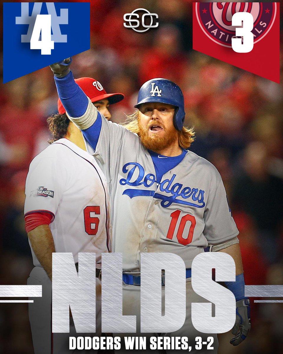 SportsCenter's tweet photo. MOVING ON!

Clayton Kershaw makes 1st relief appearance since 2009, closes out the 9th to help Dodgers advance to NLCS. https://t.co/WjDJd6nXrf