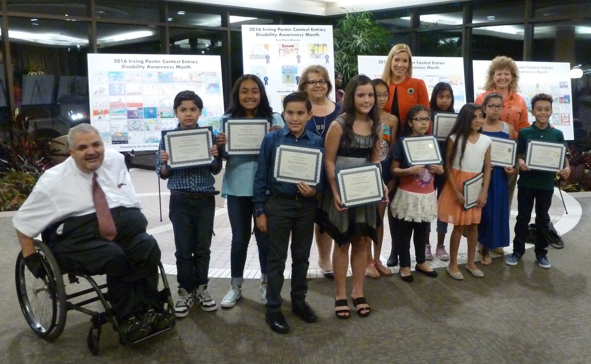 Tonight at the City Council meeting Mayor Van Duyne posed for pictures with the winners of the Irving Disabilities poster contest.