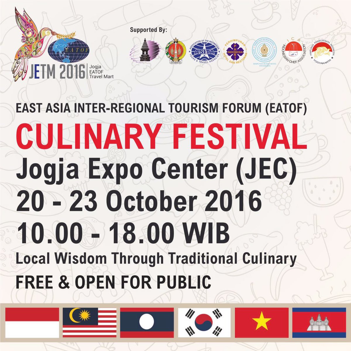 EATOF's tweet photo. Don't miss it!
2nd EATOF Culinary Festival 2016
Jogja Expo Center, Yogyakarta, Indonesia
@JogjaUpdate @BerandaJogja @Jogjamedia @KRjogja https://t.co/SAxocKlO63