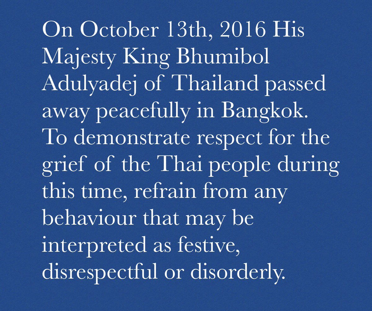 RichardBarrow's tweet photo. Some good advice for tourists, posted by the Canadian government on the passing of King Bhumibol #Thailand https://t.co/M1aQX21QLy