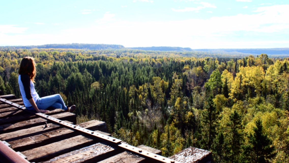 brittprecoskyy's tweet photo. My feet dangling way above the tree tops #pushingmylimits #conqueringfears #exploreONT #abandonedrailroads https://t.co/nM7q57qEbo