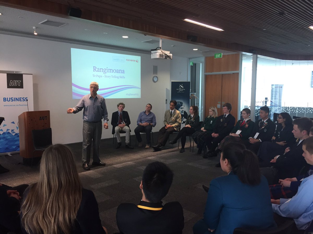 HendoAmber's tweet photo. Listening to Rangimoana from Te Papa talk story telling skills with Fuji Xerox Next Generation students @Te_Papa #FujiXeroxNGL https://t.co/lG1tMk1zUY