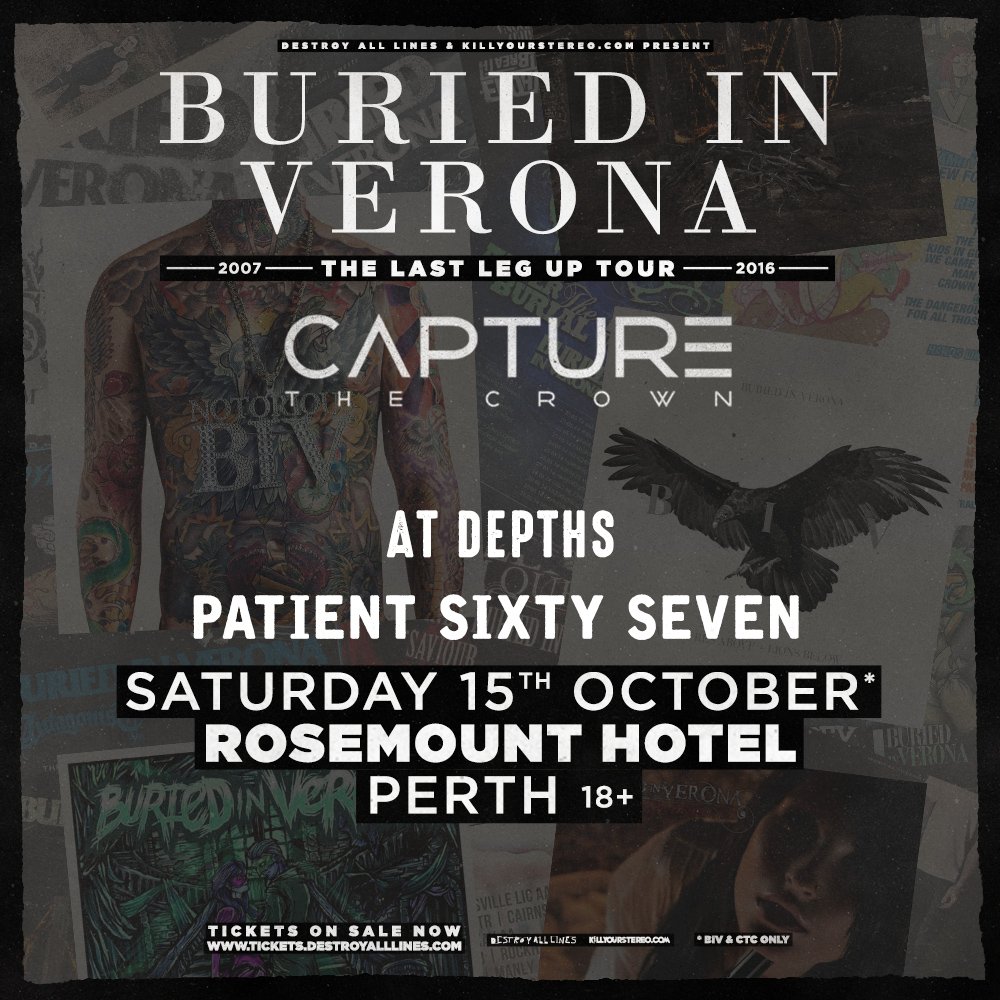 buriedinverona's tweet photo. PERTH TONIGHT!
@buriedinverona 10.50pm
@capturethecrown 9.50pm
At Depths 8:55pm
Patient 67 8:20pm
Tix https://t.co/MOiS2sFJC2 https://t.co/JVJq3F2hJ2