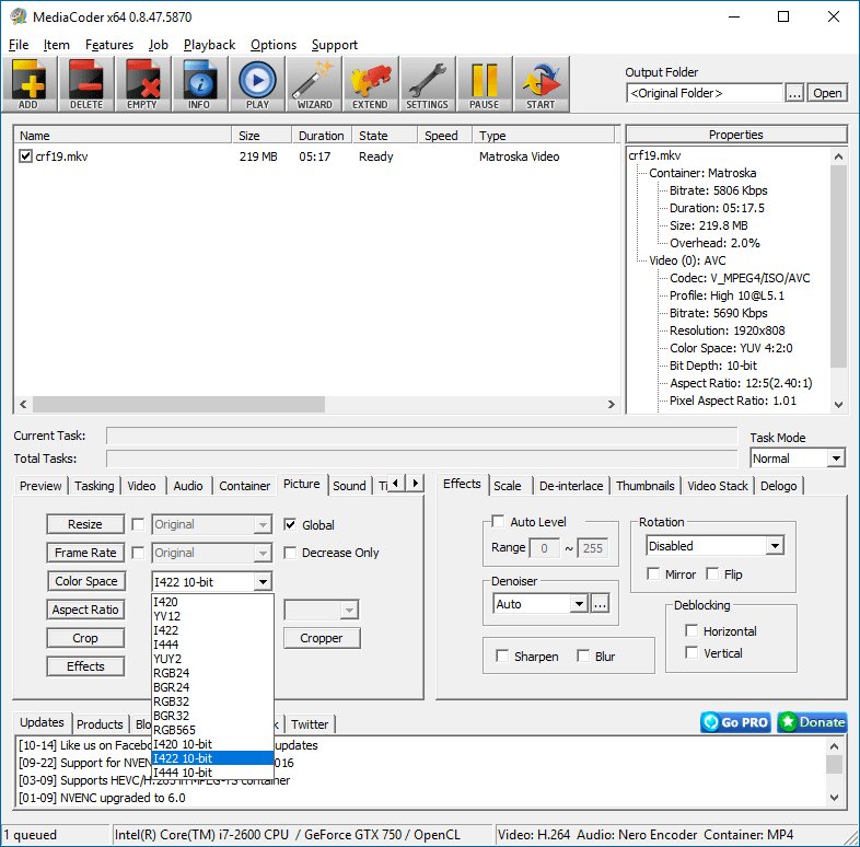 stanleyhuangyc's tweet image. #MediaCoder now comes with native 10-bit pixel depth support which is ideal for transcoding 10bpp content with no color depth loss.