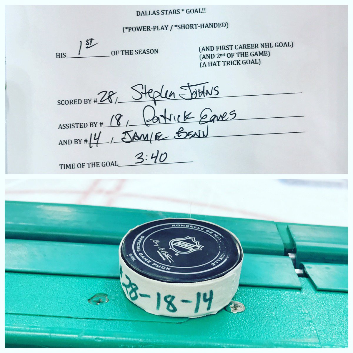 jeffk_stars's tweet photo. The pride of Elwood, PA @stjohns28 notches his first 🚨 of the 2016-17 season. #DALvsANA #NHLfaceoff #Launch1013 https://t.co/tru4MdCgi2