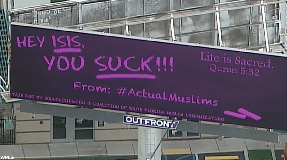 ABC's tweet image. 'Hey ISIS, you suck' billboard goes up in Florida as group aims to make distinction between ISIS and Muslims. abcn.ws/2dNR8Mx