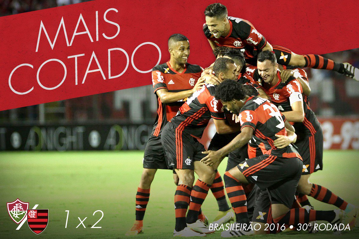Flamengo's tweet image. Ele vibra, ele é fibra! Mengão faz 2 x 1 no Fluminense, vai a 60 pontos e segue firme na briga pelo título #MaisCotado