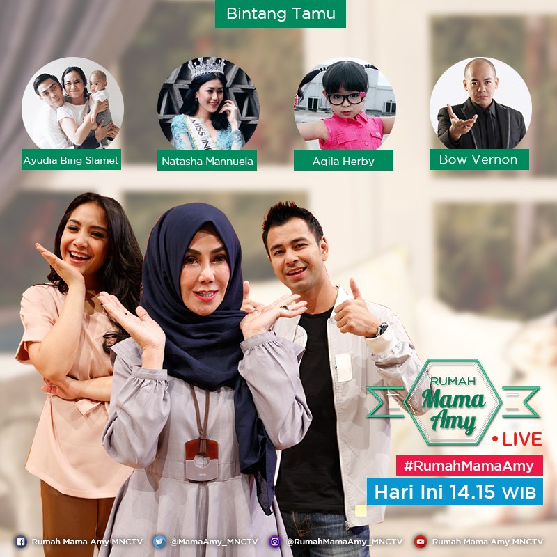 Siang ini #RumahMamaAmy akan kehadiran keluarga <a href="/ayudiac/">Ayudia C</a> loh. Tak ketinggalan <a href="/MWIndonesia/">Princess Megonondo</a> <a href="/AqilaHerby/">Aqila Herby</a> &amp; <a href="/bowvernon/">bow vernon</a> pkl 14:15 LIVE!