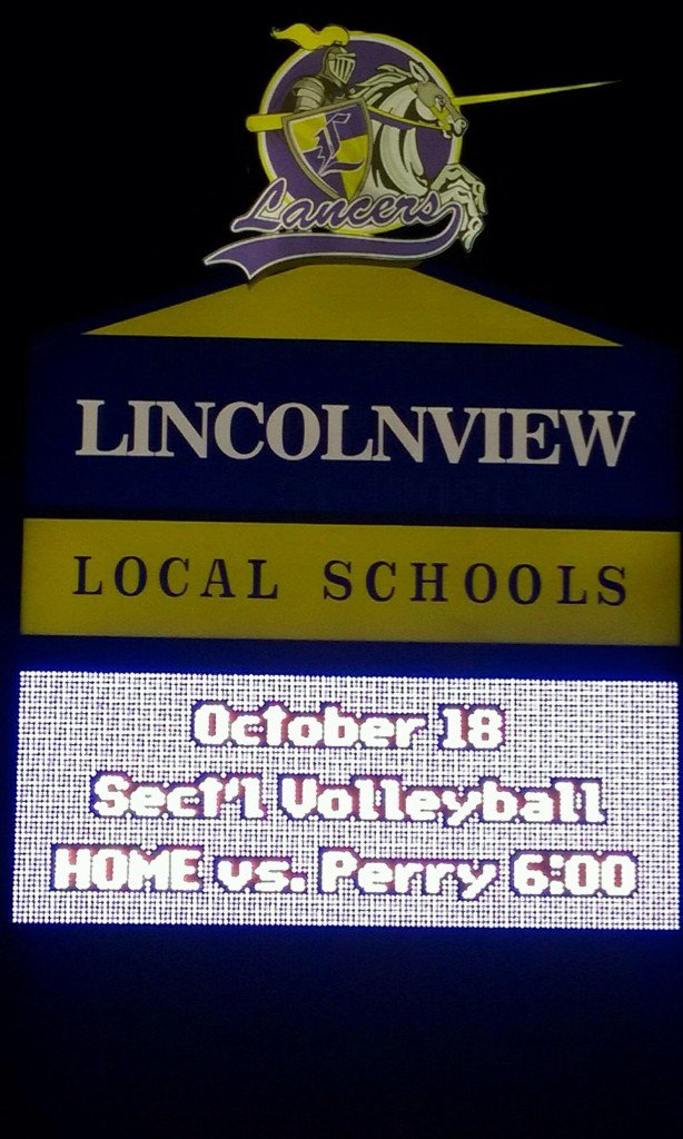 lancerway88's tweet photo. The "New Lincolnview LED" sign is lighting up the sky this evening!! #LancerLights #Bright #LightUpTheNightSky #LHS https://t.co/f7Y2zJQQkx