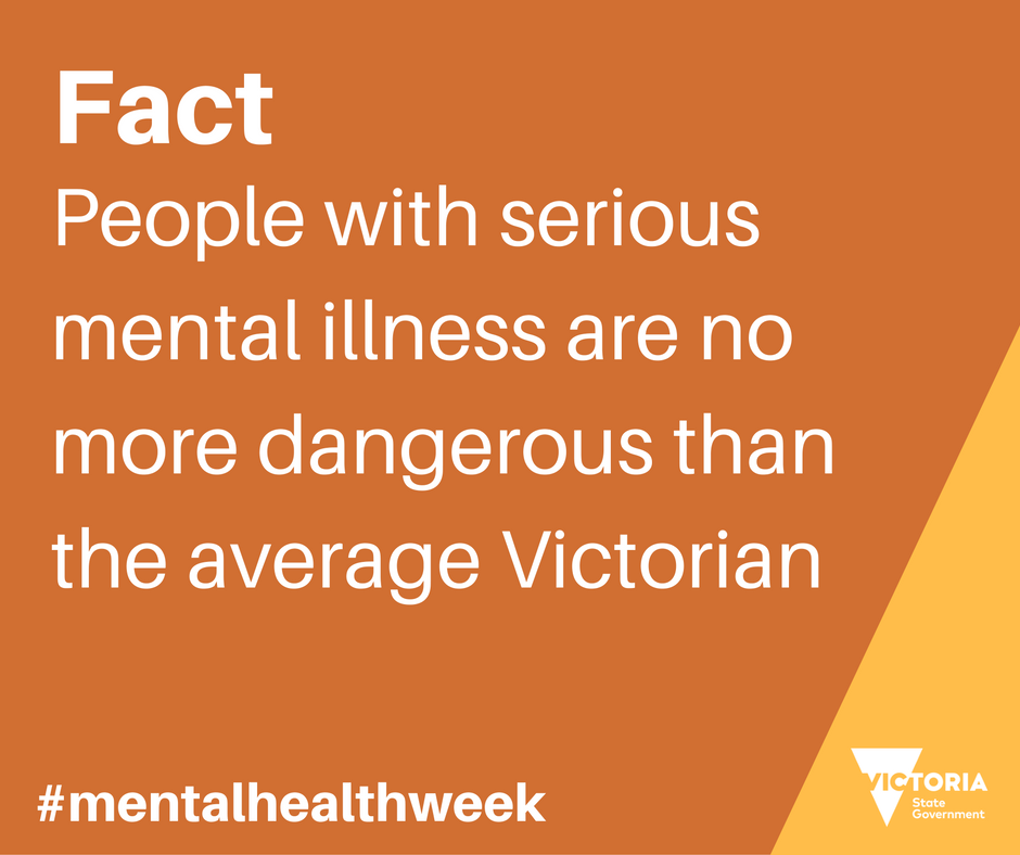 VicGovDH's tweet photo. People with serious mental illness are about 10 times more likely to be victims of violence than perpetrators of violence #mentalhealthweek https://t.co/wIbj04zVxs