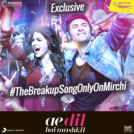 MirchiRaipur's tweet photo. BreakUp Song from @AeDilHaiMushkil launching exclusive on mirchi 98.3. Tune in now...
 @DharmaMovies @sonymusicindia https://t.co/GV6ZioFi6K
