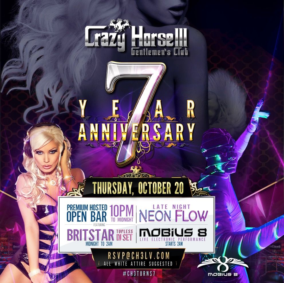 crazy_chrisb's tweet photo. https://t.co/dw2qrvv3Bv @crazyhorse3lv 7YR Party 10/20! OpenBar 10-12, #Reloads, @DJBritStar &amp; @mobius8 #NeonFlow https://t.co/yBgSnFBcVE