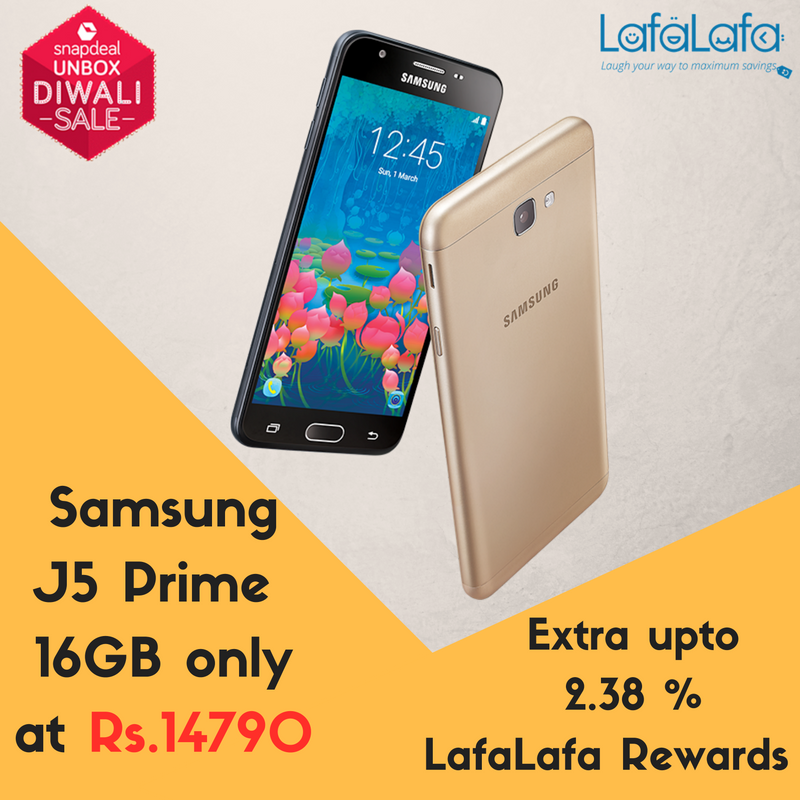 lafalafacom's tweet photo. Samsung J5 Prime 16GB only at Rs14790 + Extra upto 2.38% Rewards from #LafaLafa https://t.co/OWV9mpYTRN #SamsungJ5Prime #SnapdealUnboxDiwali https://t.co/unQI3To1HF