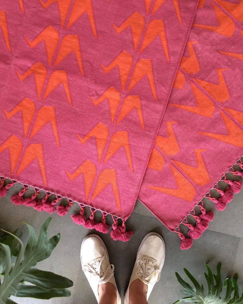 safomasi's tweet photo. New new! Pink and orange crane dhurries in 4x6ft 💕Not online, email hello@safomasi.com for details #safomasi #dspin… https://t.co/1PvH8CI8et