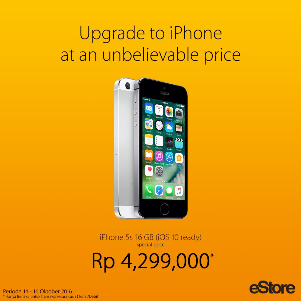 estore_id's tweet photo. iPhone 5s 16GB (iOS 10 ready)
Rp 4,299,000
14 - 16 Oktober 2016 https://t.co/r3AxQDZNkE