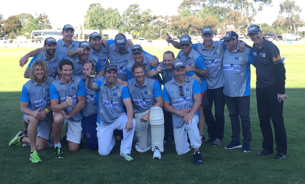 Adam_McNicol's tweet photo. Thanks to Shane Watson and the other champs who were part of today's @Cure4MND T12 game in Sale. Narrow win for #DanihersDrive2016 team. https://t.co/JMGMcYk00r