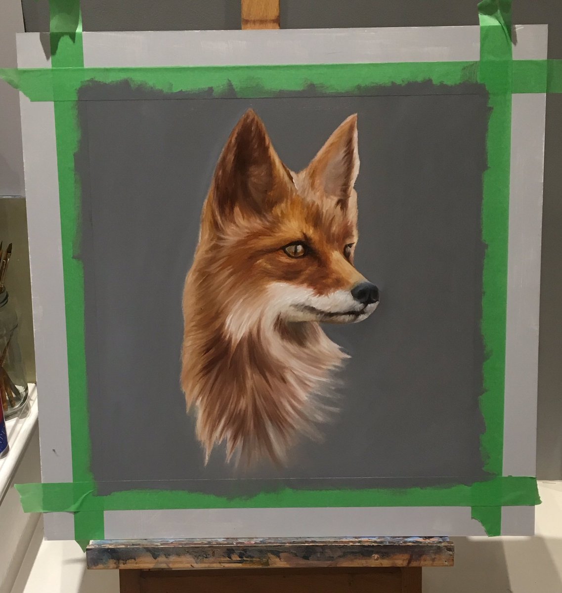 mahon_james's tweet photo. Last nights progress #fox #oil #oilpainting #paint #rosemarybrushes #parallelpalette #preston #lancashire #nature #animal https://t.co/066HD1VCNt