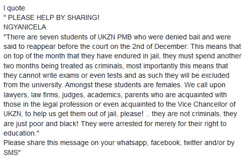 Please help! anyone #UKZN #UKZN11 #FeesMustFall #Fees2017 #Wits #UCT These kids are going to get excluded.