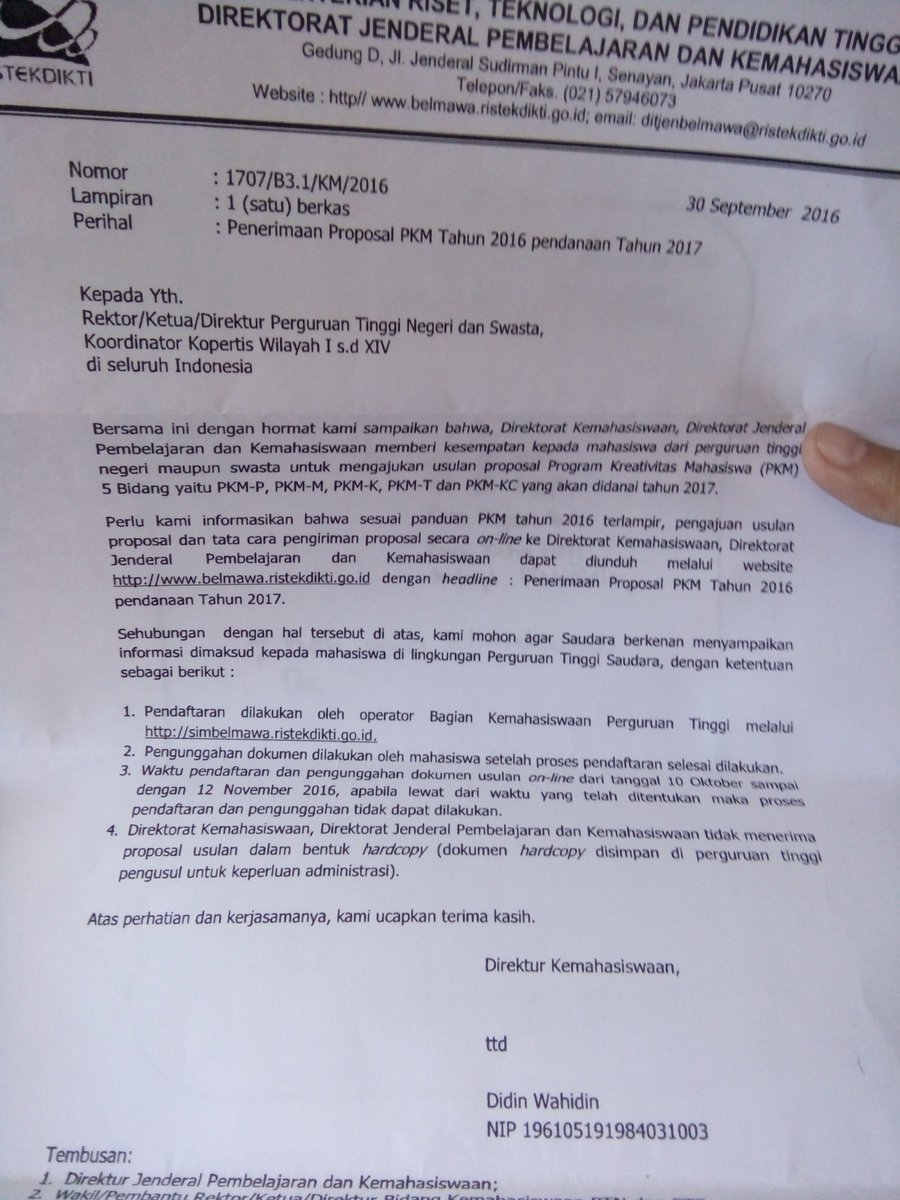 Mari ikuti PKM 5 Bidang untuk pendanaan tahun 2017 Dari 12 Oktober 2016 - 12 November 2016 :)