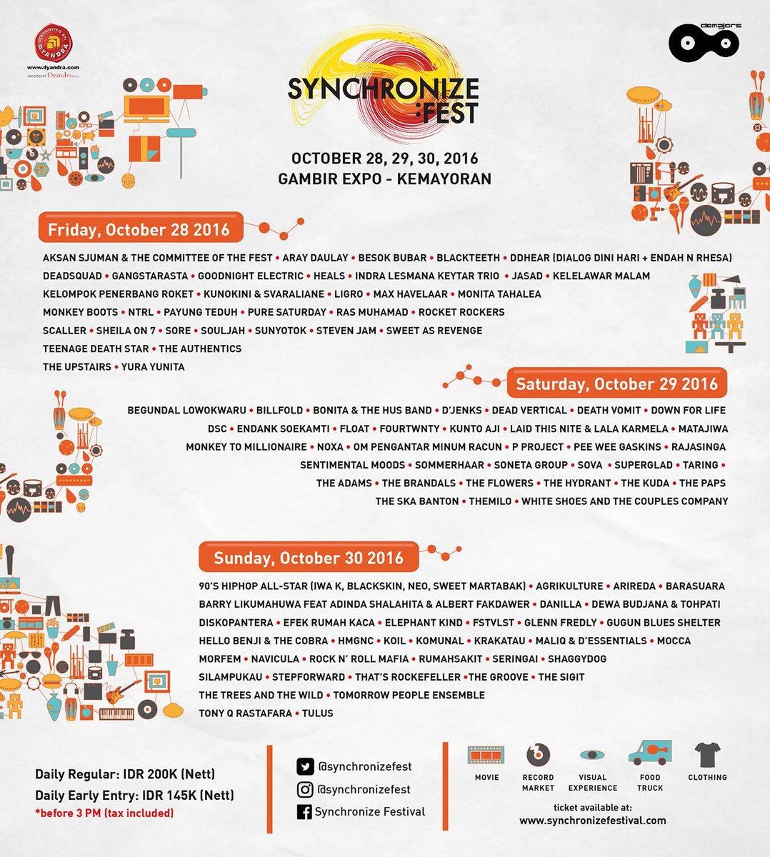 The final line up for #SynchronizeFest. 104 band and artist will perform.  Can you spot your favorite on the list?