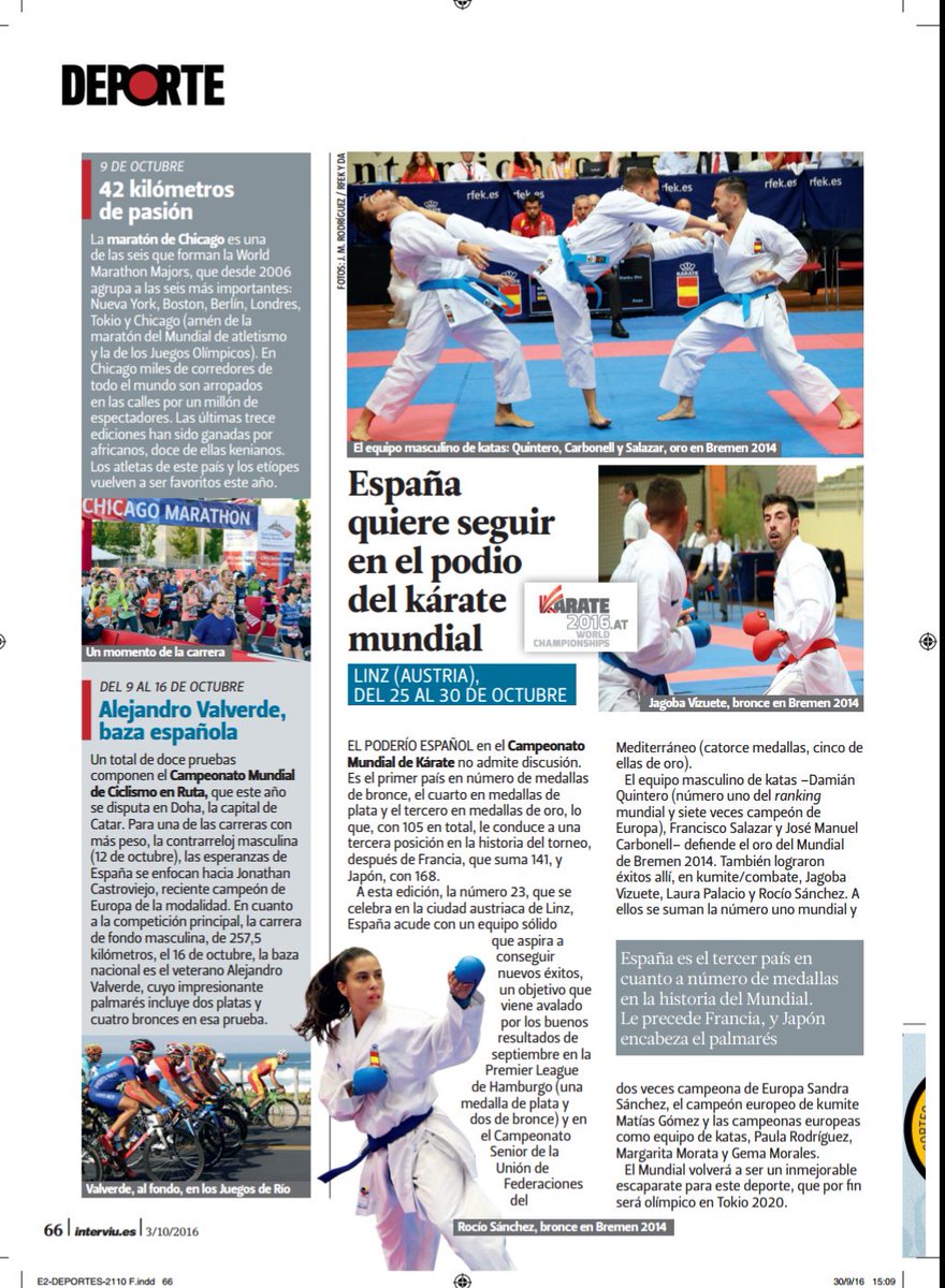 🗞 ¡¡Nuestra <a href="/SelKarate/">Selección de Karate</a> en la revista <a href="/interviu/">interviú</a>!! ¡El Mundial os espera, chic@s! ¡A por todas! 💪💪💪 #RoadtoLinz 🇦🇹