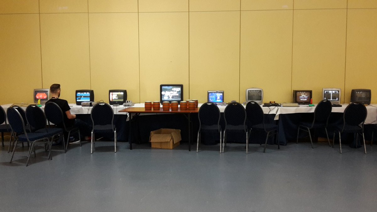 RicCo386's tweet image. Gaming section at #PyConPL2016, really cool idea. Old games rules!