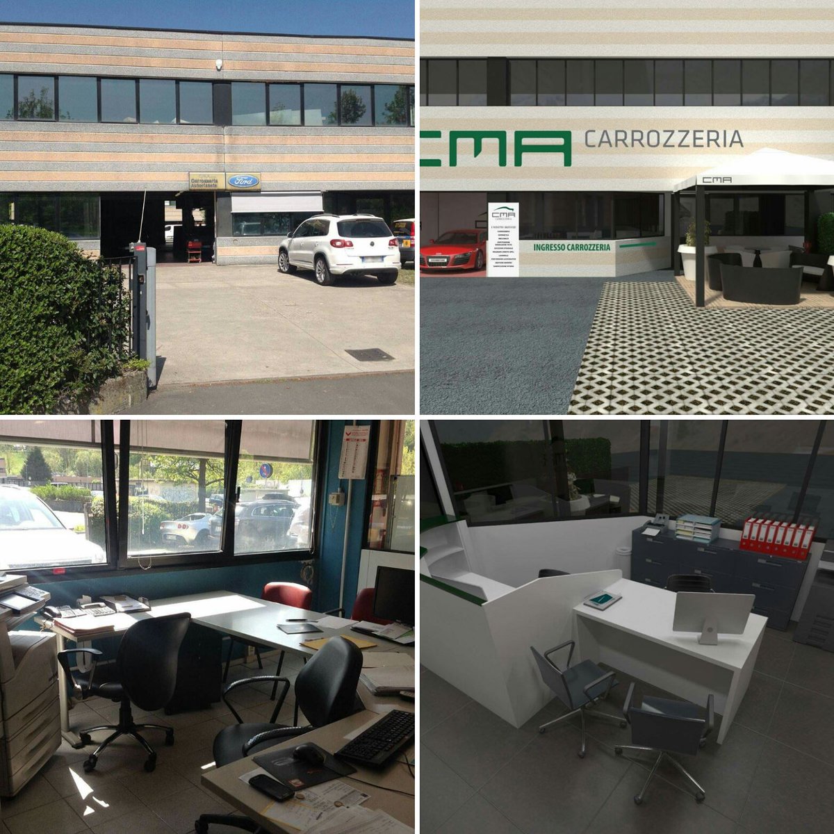 Before &amp; after of facade and office of #autobodyshop CMA. We also renovated reception &amp; redelivery #car area inlumiacar.it/carrozzeria03-…
#design