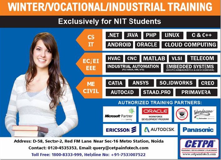 surajsinghcetpa's tweet photo. Learn & improve your technical skills @CetpaDehradun, So enroll youself before 6 Nov 2016. #WinterTraininginDehradun #LearningWithDifference https://t.co/z401uRcljA