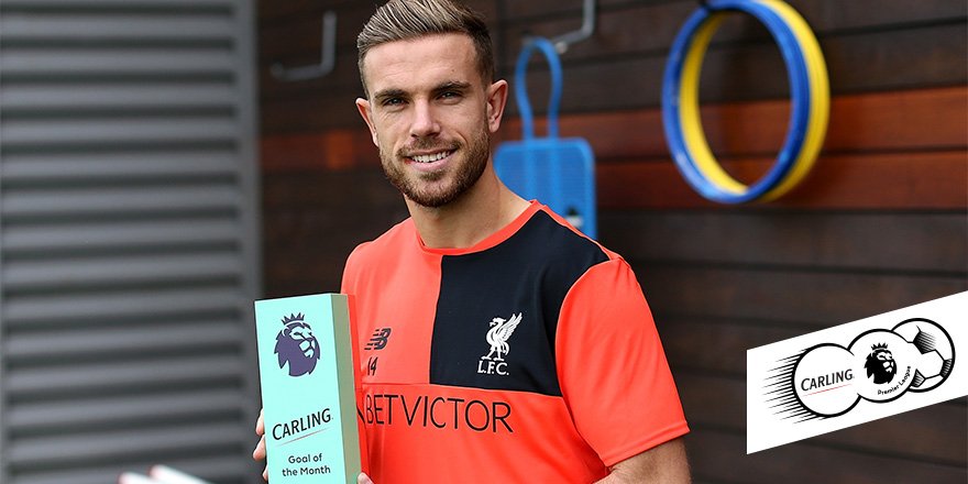 carling's tweet photo. In a month of screamers, September's Carling Goal of the Month Award goes to @LFC's @JHenderson for his long range effort against #CFC! 👏 https://t.co/z6nIzwxn6K
