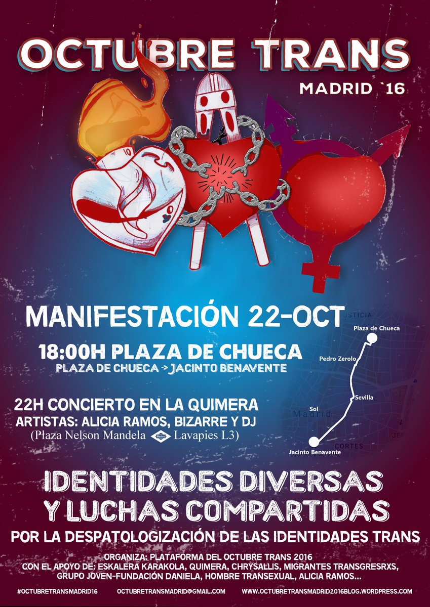 OctubreTransMad's tweet photo. ¡Nuestro cartel de este año! Nos ha quedado genial. Y cómo no, queremos animaros a que vengáis a la #Mani22O. ¡Os esperamos! https://t.co/H8RtiJQPU2