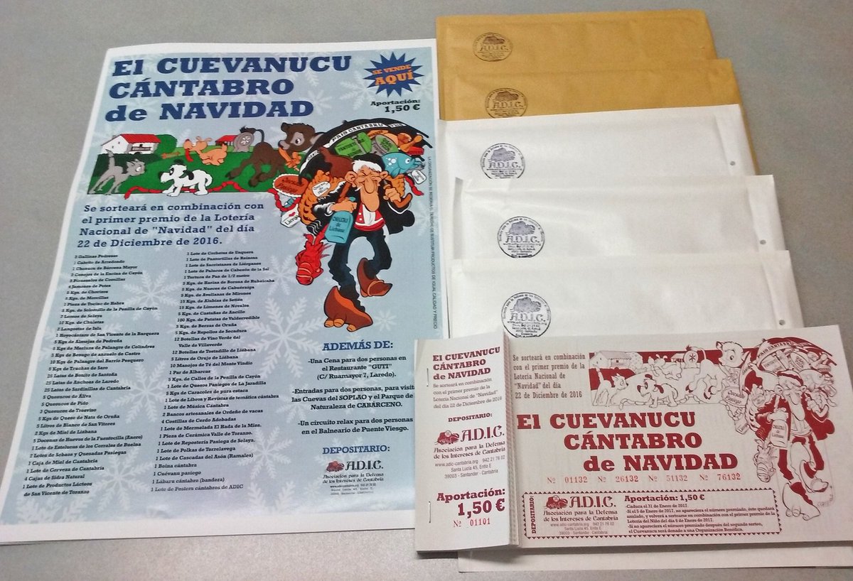 Ya salen los primeros pedidos de papeletas del Cuevanucu Cántabro Navidad comprados por internet. +Info: adic-cantabria.com