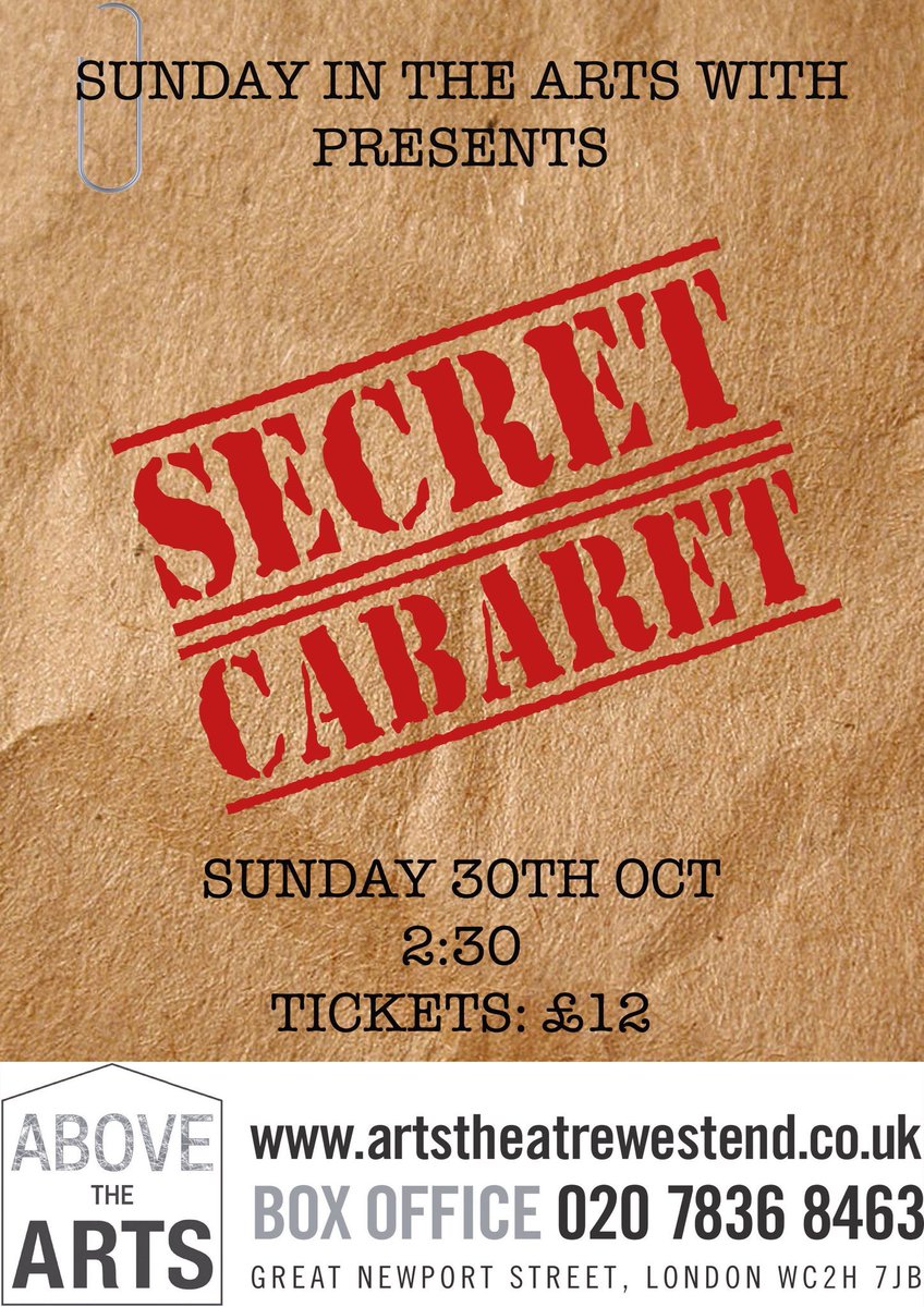 SundayInTheArts's tweet photo. Don't miss secret cabaret! Few tickets available! Sunday 30th October 2:30pm! Very exciting West End guests! https://t.co/bDECyu73YJ shhh https://t.co/zhq6sICtEr