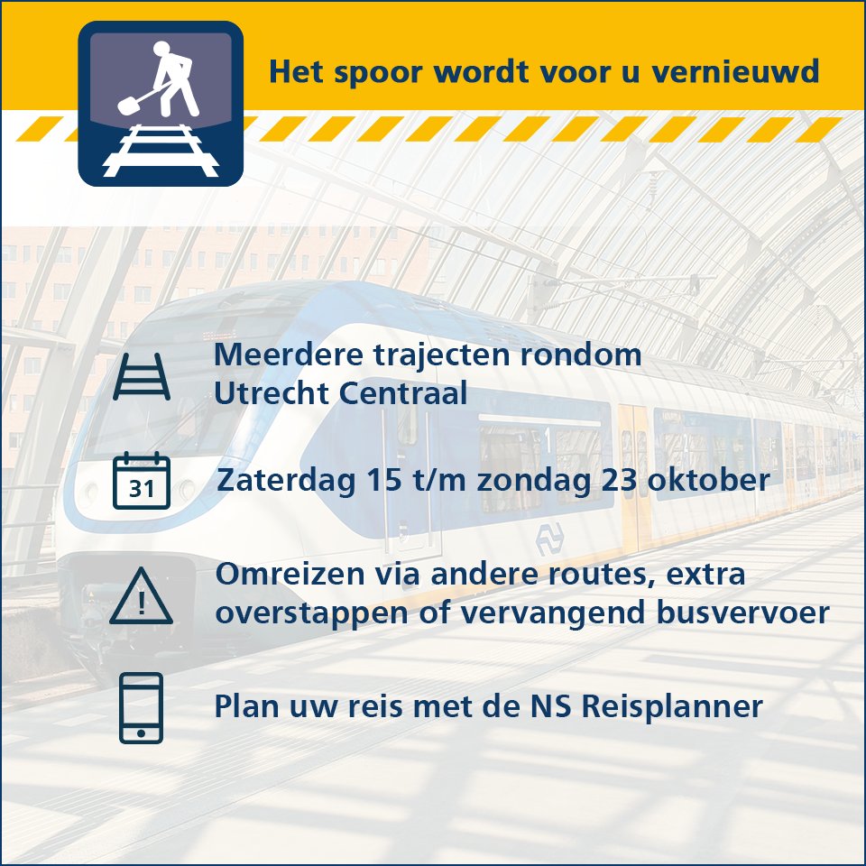Houd rekening met vernieuwingswerkzaamheden rondom Utrecht Centraal. Plan je reis via ns.nl of via de Reisplanner Xtra app.