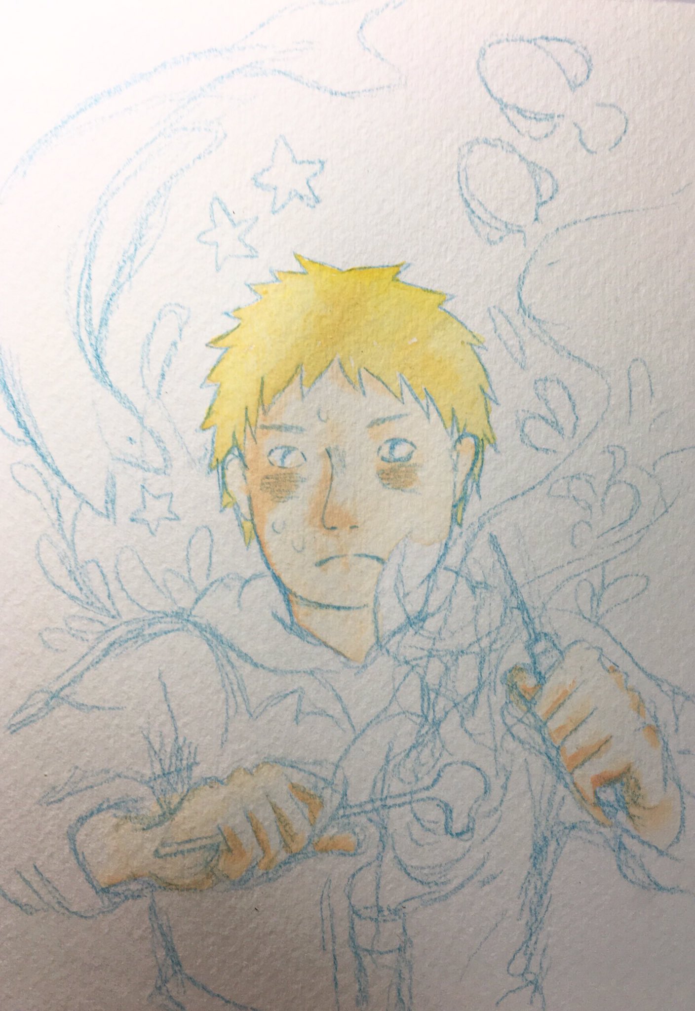 相澤いくえ 下書き 今回は水彩絵の具なので シャープペンや鉛筆だと溶けて汚くなっちゃうので溶けない色鉛筆で描きました 薄い色から塗っていきます 相澤いくえ 下書き 今回は水彩絵の具なので シャープペンや鉛筆だと溶けて汚くなっちゃうので溶けない色鉛筆で描きました 薄い色から塗っていきます