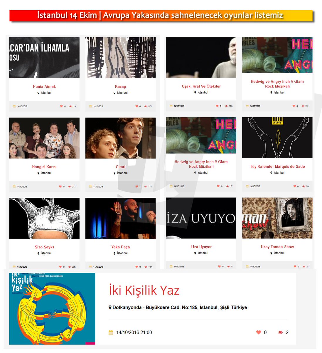 #İstanbul 14 Ekim (Bugün) #AvrupaYakası nda sahnelenecek oyunlar için detaylar  bağlantımızda-> tiyatro.guide/event_loc/anad…