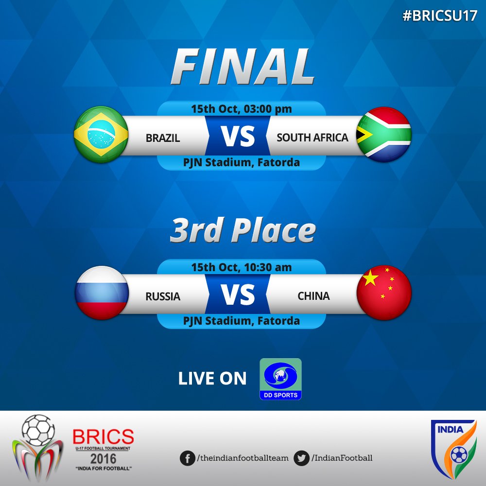 IndianFootball's tweet photo. As BRICS U-17 Football Tournament enters its ultimate leg, the Finals are just a day away.
Do stay tuned for more information.
#BRICSU17 https://t.co/gFpNgnd4UG