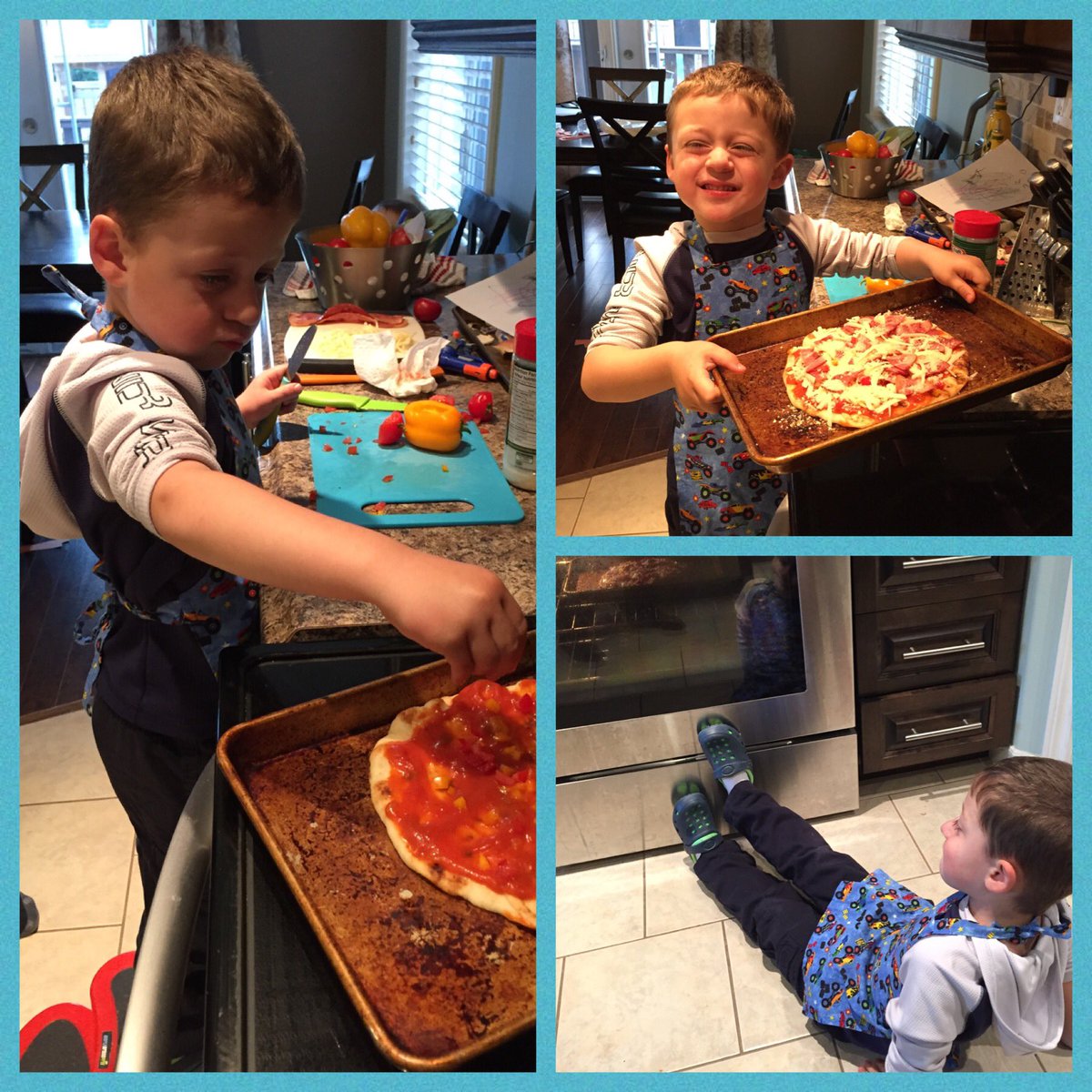 susan_brewer's tweet photo. @Mariobatali My 4yr old says he wants to be a chef! He was so proud of his pizza! Noticed his shoes after I took this pic last night๐#HeyMB https://t.co/t2PtJT7Ilo
