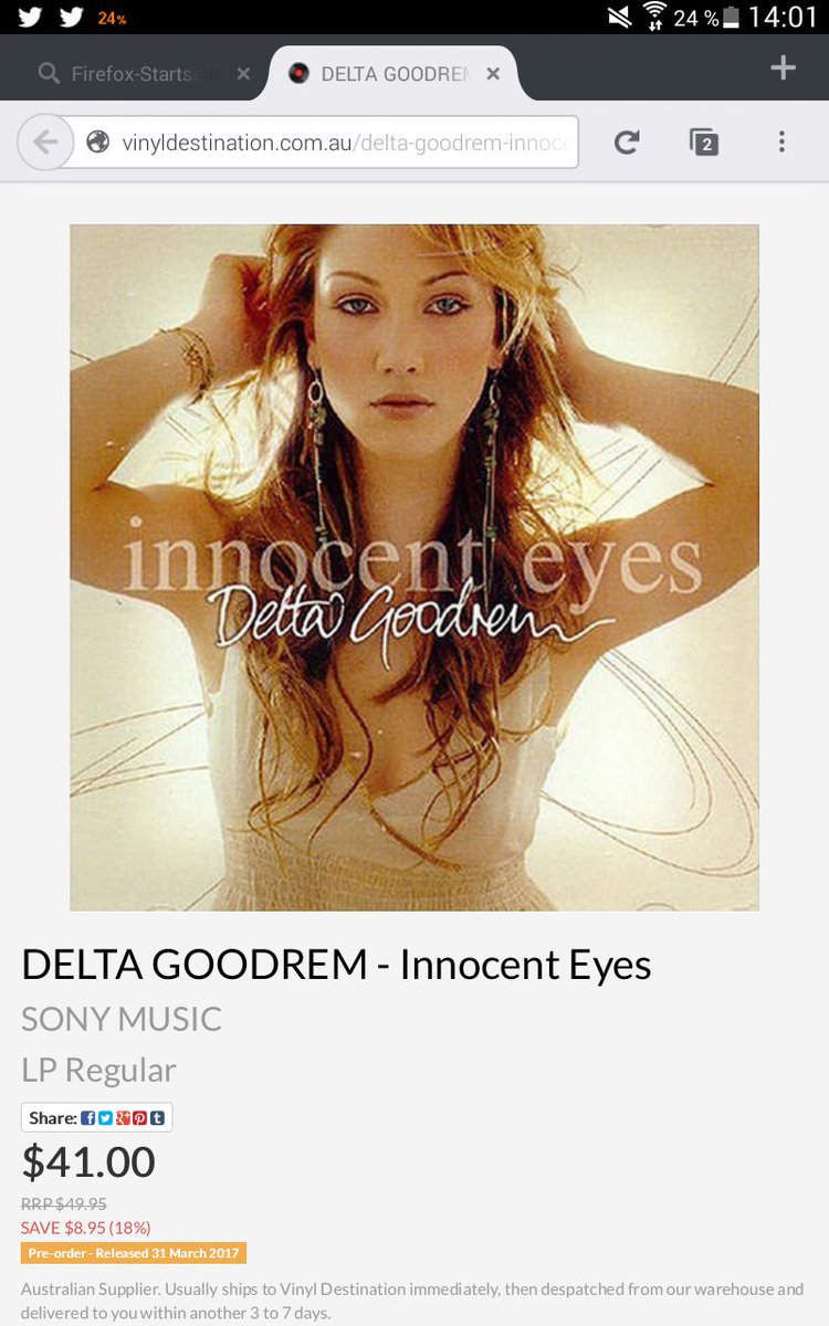 tino2003maier's tweet photo. For @DeltaGoodrem is nothing to expensive ๐ฐ๐ต ๐ + 15,- AD shipping #innocenteys #Vinyl #WingsOfTheWildTour #TeamDeltaEU https://t.co/zc99sc6m5k