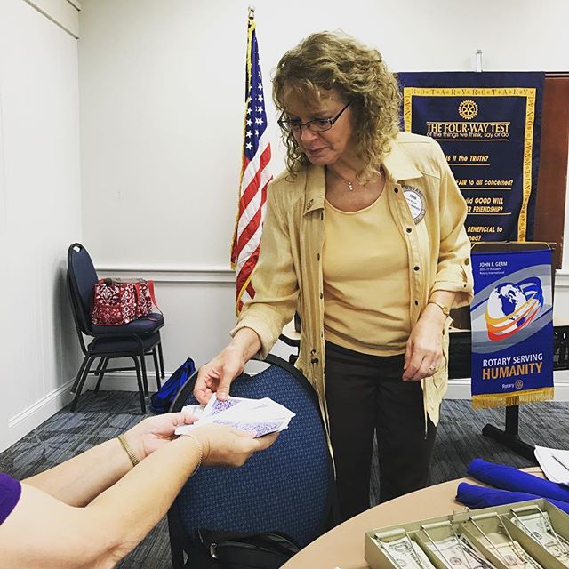 President Elect Nominee Joan Weiser draws a card in our 50/50 drawing Friday 10/14. $315 in the kitty for next week.
